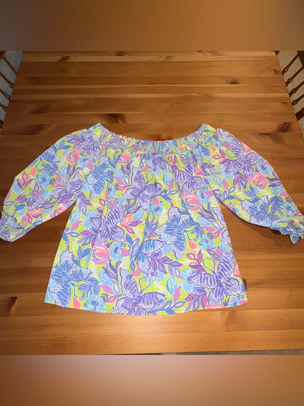 Lilly Pulitzer Maryellen Off The Shoulder Top Long Sleeve Dew Drop Stay Medium